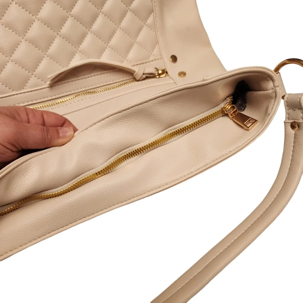 Quilted White Sand Hobo Bag